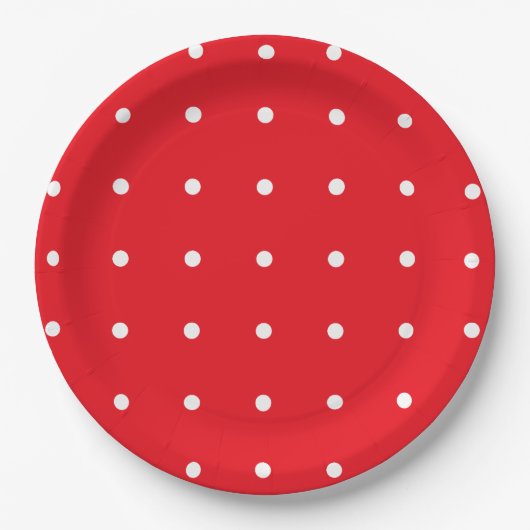 Rot mit weißer Polka Dots Papierplatte Pappteller (Vorderseite)