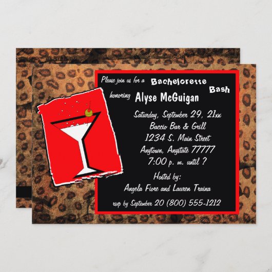 Rot-Mocha-Caramel-Leopard-Party Einladung (Vorne/Hinten)