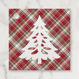 Rot, Mocha und Creme Kariert mit Bäumen Geschenkanhänger