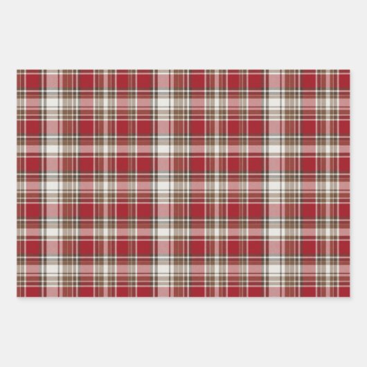 Rot, Mocha und Creme Kariert mit Bäumen Geschenkpapier Set (Vorderseite 3)