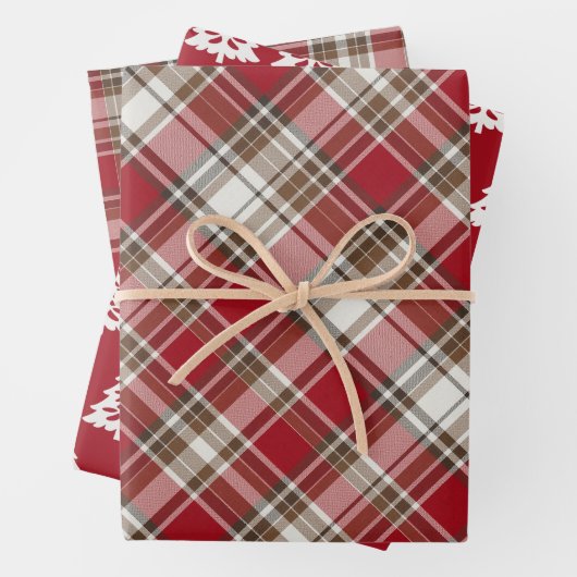 Rot, Mocha und Creme Kariert mit Bäumen Geschenkpapier Set (Beispiel)