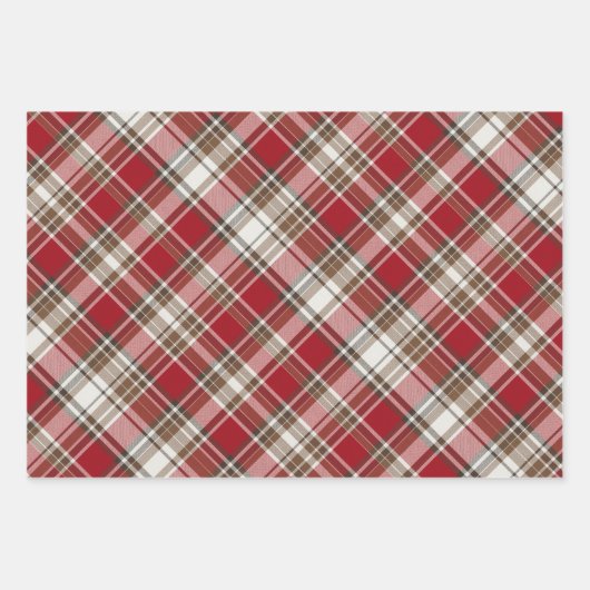 Rot, Mocha und Creme Kariert mit Bäumen Geschenkpapier Set (Vorderseite)