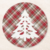 Rot, Mocha und Creme Kariert mit Bäumen Runder Pappuntersetzer (Vorderseite)