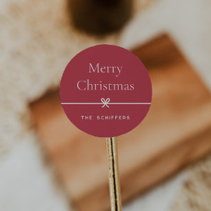 Rot Modern Bow Einfache Weihnachtszeit Runder Aufkleber
