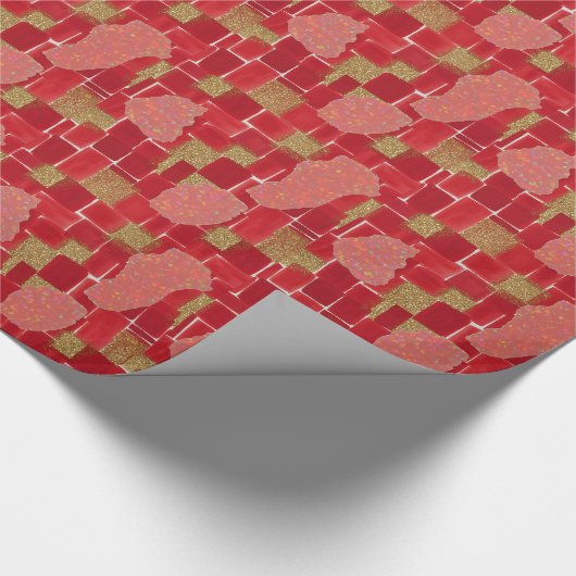 Rot | Moderne Imitate Glitzer & Opal Geschenkpapier (Ecke)