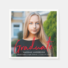 Rot | Moderner Brush Script Foto Abschluss Serviette