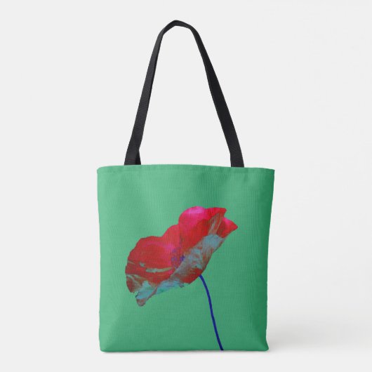 Rot-Mohn-Blume auf Grün Tasche (Rückseite)