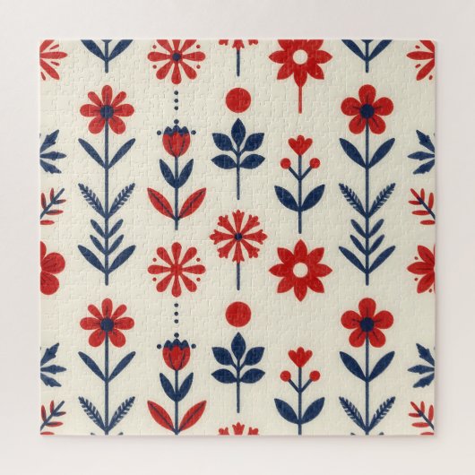 Rot-naval-Volkstümliches-Blumenmuster Puzzle (Vertikal)