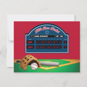 Rot Navy Baseball Bar Mizwa Feier Karte