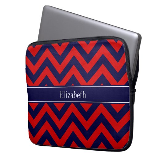 Rot, Navy Blue LG Zickzack Navy Name Monogram Laptopschutzhülle (Vorderseite Links)