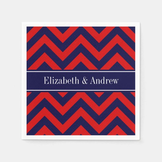 Rot, Navy Blue LG Zickzack Navy Name Monogram Serviette (Vorderseite)