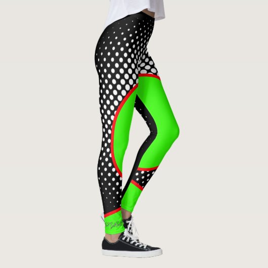 Rot Neon weiss Punkte Leggings (Rechts)