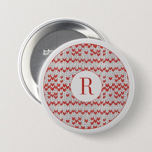 ROT NORDIC STRICK Runder Button Button + Initial (Vorne & Hinten)