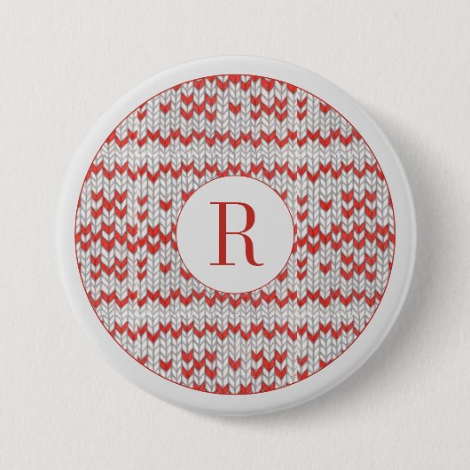 ROT NORDIC STRICK Runder Button Button + Initial (Vorderseite)