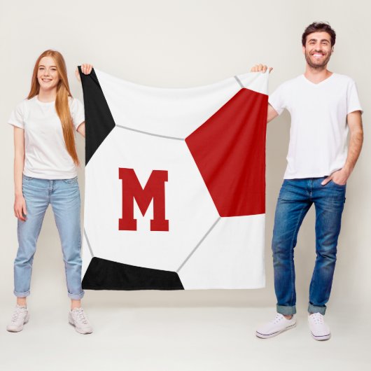 Rot oder JEDE Mannschaftsfarben mit Monogramm Fußb Fleecedecke (Beispiel)