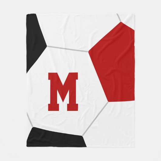 Rot oder JEDE Mannschaftsfarben mit Monogramm Fußb Fleecedecke (Vorderseite)