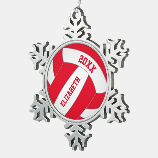 Rot oder JEDES personalisierte Mädchenvolleyball Schneeflocken Zinn-Ornament (Rechts)