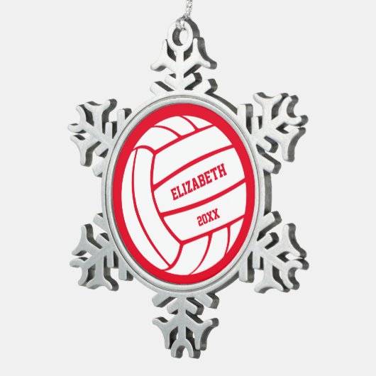Rot oder JEDES personalisierte Mädchenvolleyball Schneeflocken Zinn-Ornament (Rechts)