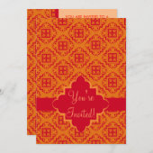 Rot & Orange Arabesque Marokkanisch Grafik Einladung (Vorne/Hinten)