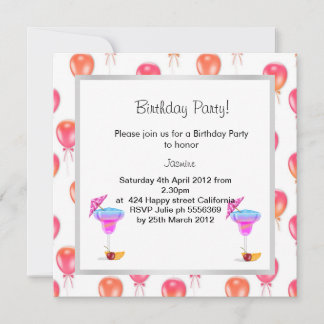 Rot-Orange-Ballon BIRTHDAY PARTY EINLADUNG 2