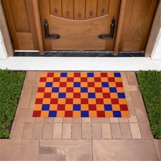 Rot Orange Blau Kariertes Muster Design  Fußmatte (Außenbereich)