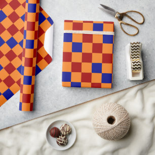 Rot Orange Blau Kariertes Muster Design Geschenkpapier