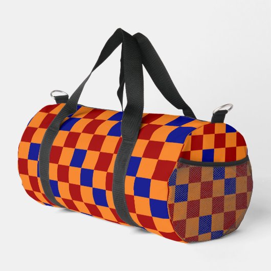 Rot Orange Blau Kariertes Musterdesign Duffle Bag (Rechte Ecke)