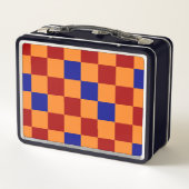 Rot Orange Blau Kariertes Musterdesign Metall Brotdose (Rückseite)