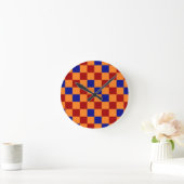 Rot Orange Blau Kariertes Musterdesign Runde Wanduhr (Zuhause)