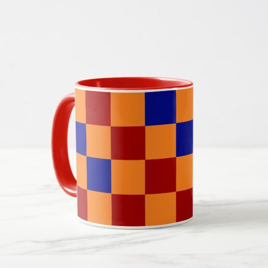 Rot Orange Blau Karomuster Design Tasse (Vorderseite Links)