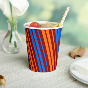 Rot Orange Blau Vertikale Streifen Design   Pappbecher