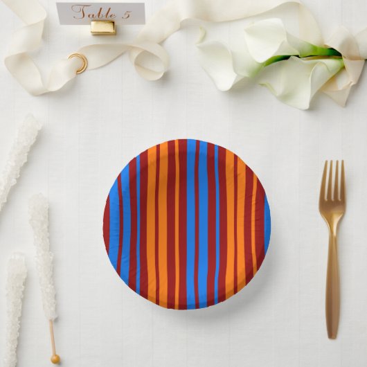 Rot Orange Blau Vertikale Streifen Design   Pappteller (Hochzeit)