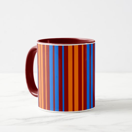 Rot Orange Blau Vertikale Streifen Design Tasse (Vorderseite Links)