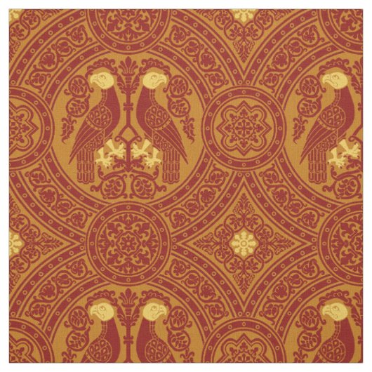 Rot-Orange Byzantinische Vögel Stoff (Muster)