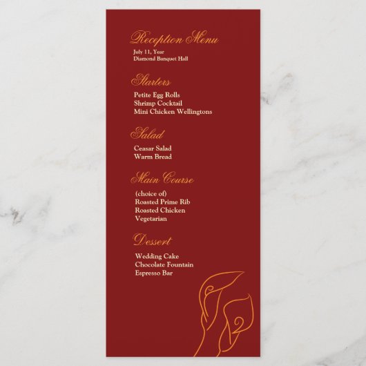 Rot & Orange Calla Lilies Empfang Menu Menükarte (Vorderseite)