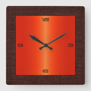 Rot Orange Edelstahl Moderne Jute Grenze Quadratische Wanduhr