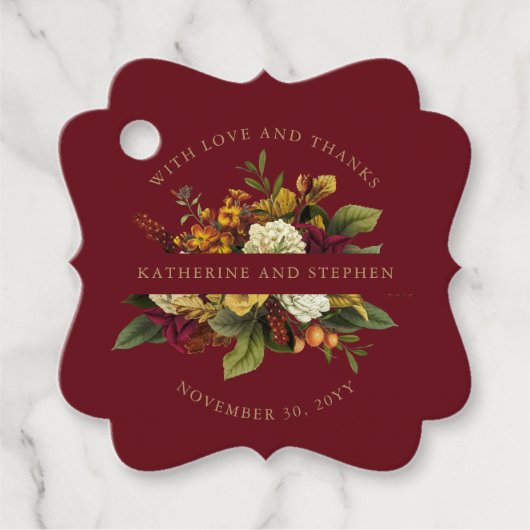 Rot | Orange Floral Bouquet mit Liebe und Dank Geschenkanhänger (Vorderseite)