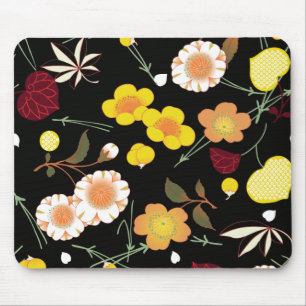 Rot Orange Gelb Feines Japanisches Florales Kimono Mousepad