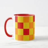 Rot Orange Gelb Kariertes Muster Design Tasse (Links)