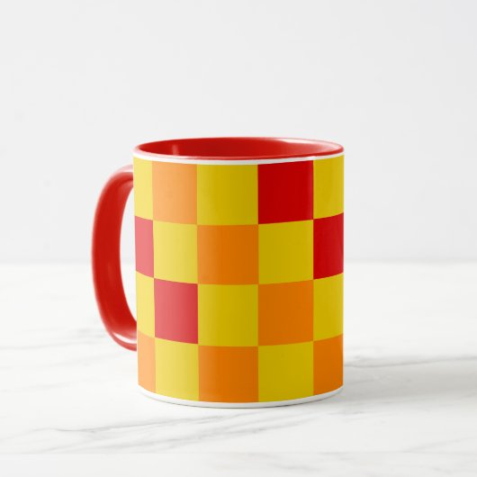 Rot Orange Gelb Kariertes Muster Design Tasse (Vorderseite Links)