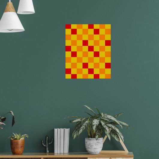 Rot Orange Gelb Kariertes Musterdesign  Poster (Wohnzimmer 1)