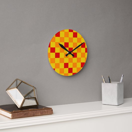 Rot Orange Gelb Karomuster Design Runde Wanduhr (Büro)