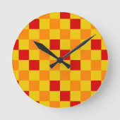 Rot Orange Gelb Karomuster Design Runde Wanduhr (Vorderseite)
