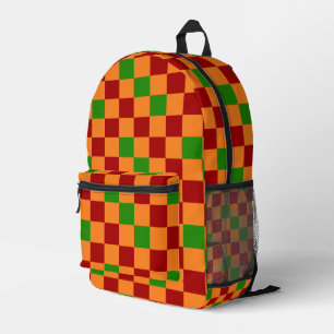 Rot Orange Grün Kariertes Muster Design Bedruckter Rucksack