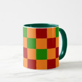 Rot Orange Grün Kariertes Muster Design Tasse (VorderseiteRechts)