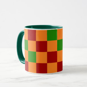 Rot Orange Grün Kariertes Muster Design Tasse
