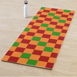 Rot Orange Grün Kariertes Musterdesign Yogamatte