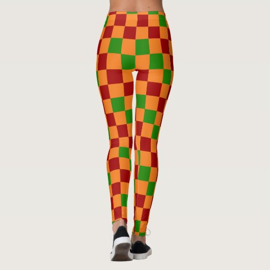 Rot Orange Grün Karomuster Design Leggings (Rückseite)