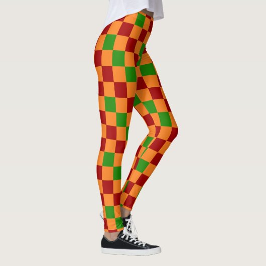 Rot Orange Grün Karomuster Design Leggings (Rechts)