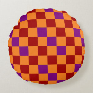 Rot Orange Lila Karomuster Design  Rundes Kissen